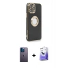 MARSİLYAN™- iPhone 13 Pro Max Kılıf İz Form Serisi - Siyah Bilvis 5in1 5D Magic Hayalet Cam Ekran Koruyucu + Neon Fosforlu Kamera Lens - MI