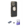 MARSİLYAN™- iPhone 13 Pro Max Kılıf İz Form Serisi - Siyah Bilvis 5in1 5D Magic Hayalet Cam Ekran Koruyucu + Renkli Kamera Lens Koruma Cam - YL