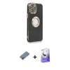 MARSİLYAN™- iPhone 13 Pro Max Kılıf İz Form Serisi - Siyah Bilvis 5in1 5D Magic Hayalet Cam Ekran Koruyucu + Metal Kamera Lens Koruma Cam - MR