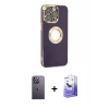 MARSİLYAN™- iPhone 13 Pro Max Kılıf İz Form Serisi - Siyah Bilvis 5in1 5D Magic Hayalet Cam Ekran Koruyucu + Neon Fosforlu Kamera Lens - BZ
