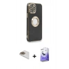 MARSİLYAN™- iPhone 13 Pro Max Kılıf İz Form Serisi - Siyah Bilvis 5in1 5D Magic Hayalet Cam Ekran Koruyucu + Pers Alüminyum Kamera Lens - GD