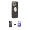 MARSİLYAN™- iPhone 13 Pro Max Kılıf İz Form Serisi - Siyah Bilvis 5in1 5D Magic Hayalet Cam Ekran Koruyucu + Neon Fosforlu Kamera Lens - YL