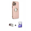 MARSİLYAN™- iPhone 13 Pro Max Kılıf İz Form Serisi - Siyah Bilvis 5in1 5D Magic Hayalet Cam Ekran Koruyucu + Kırmızı Rainbow Kamera Lens Koruma Cam