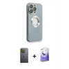 MARSİLYAN™- iPhone 13 Pro Max Kılıf İz Form Serisi - Siyah Bilvis 5in1 5D Magic Hayalet Cam Ekran Koruyucu + Neon Fosforlu Kamera Lens - YL