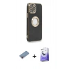 MARSİLYAN™- iPhone 13 Pro Max Kılıf İz Form Serisi - Siyah Bilvis 5in1 5D Magic Hayalet Cam Ekran Koruyucu + Shine Kamera Lens Koruma Cam - PE