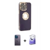 MARSİLYAN™- iPhone 13 Pro Max Kılıf İz Form Serisi - Siyah Bilvis 5in1 5D Magic Hayalet Cam Ekran Koruyucu + Neon Fosforlu Kamera Lens - MI