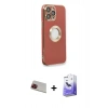 MARSİLYAN™- iPhone 13 Pro Max Kılıf İz Form Serisi - Siyah Bilvis 5in1 5D Magic Hayalet Cam Ekran Koruyucu + Kırmızı Rainbow Kamera Lens Koruma Cam