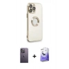MARSİLYAN™- iPhone 13 Pro Max Kılıf İz Form Serisi - Siyah Bilvis 5in1 5D Magic Hayalet Cam Ekran Koruyucu + Neon Fosforlu Kamera Lens - BZ
