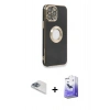 MARSİLYAN™- iPhone 13 Pro Max Kılıf İz Form Serisi - Siyah Bilvis 5in1 5D Magic Hayalet Cam Ekran Koruyucu + Pers Alüminyum Kamera Lens - SABE