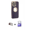 MARSİLYAN™- iPhone 13 Pro Max Kılıf İz Form Serisi - Siyah Bilvis 5in1 5D Magic Hayalet Cam Ekran Koruyucu + Kırmızı Rainbow Kamera Lens Koruma Cam