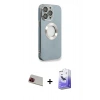 MARSİLYAN™- iPhone 13 Pro Max Kılıf İz Form Serisi - Siyah Bilvis 5in1 5D Magic Hayalet Cam Ekran Koruyucu + Kırmızı Rainbow Kamera Lens Koruma Cam