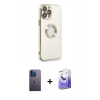 MARSİLYAN™- iPhone 13 Pro Max Kılıf İz Form Serisi - Siyah Bilvis 5in1 5D Magic Hayalet Cam Ekran Koruyucu + Neon Fosforlu Kamera Lens - MI