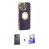 MARSİLYAN™- iPhone 13 Pro Max Kılıf İz Form Serisi - Siyah Bilvis 5in1 5D Magic Hayalet Cam Ekran Koruyucu + Neon Fosforlu Kamera Lens - YL