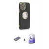 MARSİLYAN™- iPhone 13 Pro Max Kılıf İz Form Serisi - Siyah Bilvis 5in1 5D Magic Hayalet Cam Ekran Koruyucu + Renkli Kamera Lens Koruma Cam - SI
