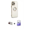 MARSİLYAN™- iPhone 13 Pro Max Kılıf İz Form Serisi - Siyah Bilvis 5in1 5D Magic Hayalet Cam Ekran Koruyucu + Kırmızı Rainbow Kamera Lens Koruma Cam