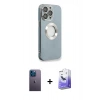 MARSİLYAN™- iPhone 13 Pro Max Kılıf İz Form Serisi - Siyah Bilvis 5in1 5D Magic Hayalet Cam Ekran Koruyucu + Neon Fosforlu Kamera Lens - MI