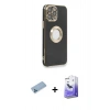 MARSİLYAN™- iPhone 13 Pro Max Kılıf İz Form Serisi - Siyah Bilvis 5in1 5D Magic Hayalet Cam Ekran Koruyucu + Shine Kamera Lens Koruma Cam - MI