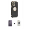 MARSİLYAN™- iPhone 13 Pro Max Kılıf İz Form Serisi - Siyah Bilvis Hayalet Cam Ekran Koruyucu + Neon Fosforlu Kamera Lens - BZ