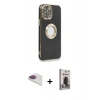 MARSİLYAN™- iPhone 13 Pro Max Kılıf İz Form Serisi - Siyah Bilvis Hayalet Cam Ekran Koruyucu + Pers Alüminyum Kamera Lens - GI