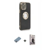 MARSİLYAN™- iPhone 13 Pro Max Kılıf İz Form Serisi - Siyah Bilvis Hayalet Cam Ekran Koruyucu + Shine Kamera Lens Koruma Cam - GI