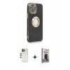 MARSİLYAN™- iPhone 13 Pro Max Kılıf İz Form Serisi - Siyah Bilvis Hayalet Cam Ekran Koruyucu + Shine Kamera Lens - GD