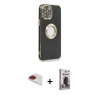 MARSİLYAN™- iPhone 13 Pro Max Kılıf İz Form Serisi - Siyah Bilvis Hayalet Cam Ekran Koruyucu + Pers Alüminyum Kamera Lens - KI