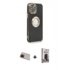 MARSİLYAN™- iPhone 13 Pro Max Kılıf İz Form Serisi - Siyah Bilvis Hayalet Cam Ekran Koruyucu + Rainbow Kamera Lens Koruma Cam - KI