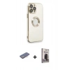 MARSİLYAN™- iPhone 13 Pro Max Kılıf İz Form Serisi - Siyah Bilvis Hayalet Cam Ekran Koruyucu + Mavi Renkli Kamera Lens Koruma Cam