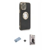 MARSİLYAN™- iPhone 13 Pro Max Kılıf İz Form Serisi - Siyah Bilvis Hayalet Cam Ekran Koruyucu + Mavi Shine Kamera Lens Koruma Cam
