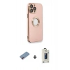 MARSİLYAN™- iPhone 13 Pro Max Kılıf İz Form Serisi - Siyah Bilvis Hayalet Cam Ekran Koruyucu + Pembe Shine Kamera Lens Koruma Cam