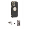 MARSİLYAN™- iPhone 13 Pro Max Kılıf İz Form Serisi - Siyah Bilvis Hayalet Cam Ekran Koruyucu + Pers Alüminyum Kamera Lens - GD