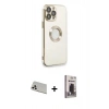 MARSİLYAN™- iPhone 13 Pro Max Kılıf İz Form Serisi - Siyah Bilvis Hayalet Cam Ekran Koruyucu + Rainbow Kamera Lens Koruma Cam - BZ