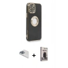 MARSİLYAN™- iPhone 13 Pro Max Kılıf İz Form Serisi - Siyah Bilvis Hayalet Cam Ekran Koruyucu + Pers Alüminyum Kamera Lens - SABE