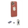 MARSİLYAN™- iPhone 13 Pro Max Kılıf İz Form Serisi - Siyah Bilvis Hayalet Cam Ekran Koruyucu + Turuncu Renkli Kamera Lens Koruma Cam