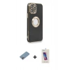 MARSİLYAN™- iPhone 13 Pro Max Kılıf İz Form Serisi - Siyah Joko 5D Cam + Gökkuşağı Shine Kamera Lens Koruma Cam