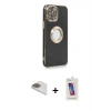 MARSİLYAN™- iPhone 13 Pro Max Kılıf İz Form Serisi - Siyah Joko 5D Cam + Pers Alüminyum Kamera Lens - GD