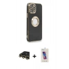 MARSİLYAN™- iPhone 13 Pro Max Kılıf İz Form Serisi - Siyah Joko 5D Cam + Raze Metal Kamera Lens - GD