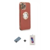 MARSİLYAN™- iPhone 13 Pro Max Kılıf İz Form Serisi - Siyah Joko 5D Cam + Mor Metal Kamera Lens Koruma Cam