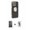 MARSİLYAN™- iPhone 13 Pro Max Kılıf İz Form Serisi - Siyah Joko 5D Cam + Neon Fosforlu Kamera Lens - BZ
