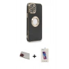 MARSİLYAN™- iPhone 13 Pro Max Kılıf İz Form Serisi - Siyah Joko 5D Cam + Rainbow Kamera Lens Koruma Cam - KI