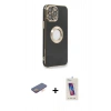 MARSİLYAN™- iPhone 13 Pro Max Kılıf İz Form Serisi - Siyah Joko 5D Cam + Renkli Kamera Lens Koruma Cam - TU