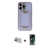 MARSİLYAN™- iPhone 13 Pro Max Kılıf Kozmos Minimal Prime - Şeffaf 360 Full Body Arka Koruyucu + Mor Rainbow Kamera Lens Koruma Cam
