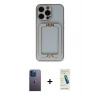 MARSİLYAN™- iPhone 13 Pro Max Kılıf Kozmos Minimal Prime - Şeffaf Pasifik Cam Ekran Koruyucu + Mavi Neon Fosforlu Kamera Lens
