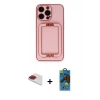 MARSİLYAN™- iPhone 13 Pro Max Kılıf Kozmos Minimal Prime - Siyah 18D Cam Ekran Koruyucu + Kırmızı Pers Alüminyum Kamera Lens