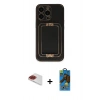 MARSİLYAN™- iPhone 13 Pro Max Kılıf Kozmos Minimal Prime - Siyah 18D Cam Ekran Koruyucu + Kırmızı Pers Alüminyum Kamera Lens