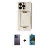MARSİLYAN™- iPhone 13 Pro Max Kılıf Kozmos Minimal Prime - Siyah 18D Cam Ekran Koruyucu + Neon Fosforlu Kamera Lens - MI