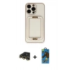 MARSİLYAN™- iPhone 13 Pro Max Kılıf Kozmos Minimal Prime - Siyah 18D Cam Ekran Koruyucu + Raze Metal Kamera Lens - GD
