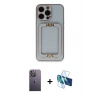 MARSİLYAN™- iPhone 13 Pro Max Kılıf Kozmos Minimal Prime - Siyah 3D Antistatik Cam Ekran Koruyucu + Neon Fosforlu Kamera Lens - BZ
