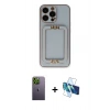 MARSİLYAN™- iPhone 13 Pro Max Kılıf Kozmos Minimal Prime - Siyah 3D Antistatik Cam Ekran Koruyucu + Neon Fosforlu Kamera Lens - YL