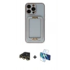 MARSİLYAN™- iPhone 13 Pro Max Kılıf Kozmos Minimal Prime - Siyah 3D Antistatik Cam Ekran Koruyucu + Raze Metal Kamera Lens - GD